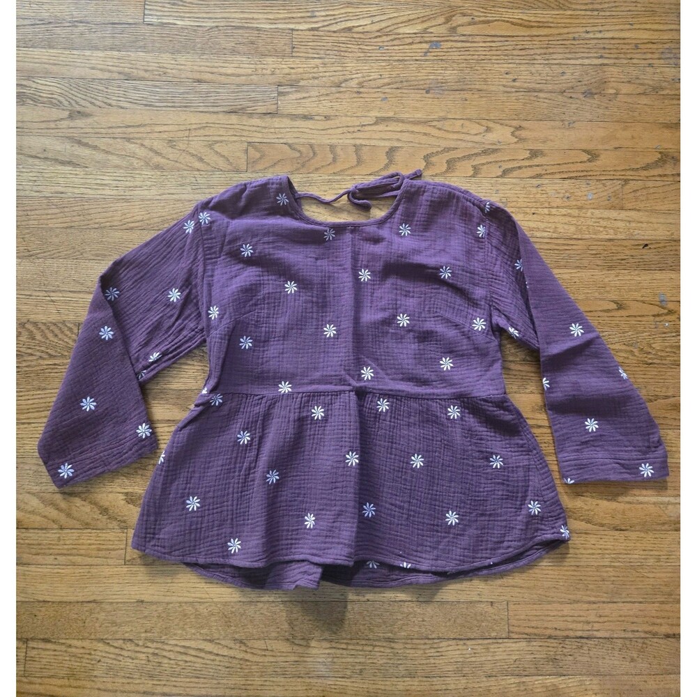 Madewell Mulberry Embroidered Lightspun Peplum Open Back Top Blouse Size Medium